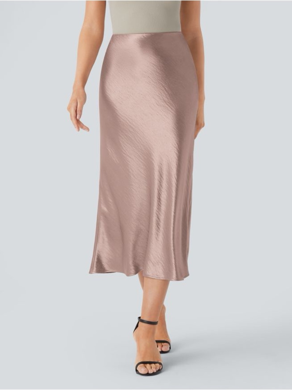 Vine & Love Satin Midi Skirt in Rose Taupe